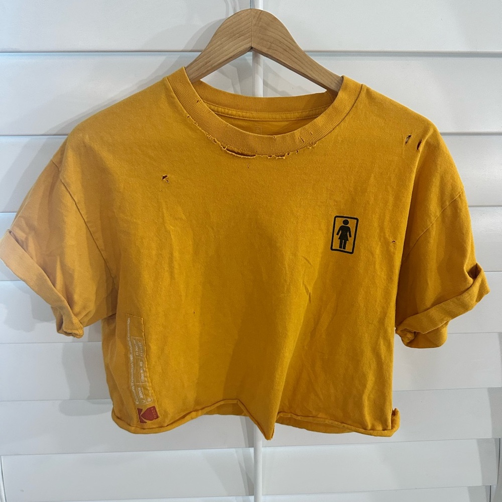 Yellow Kodak custom distressed crop t-shirt